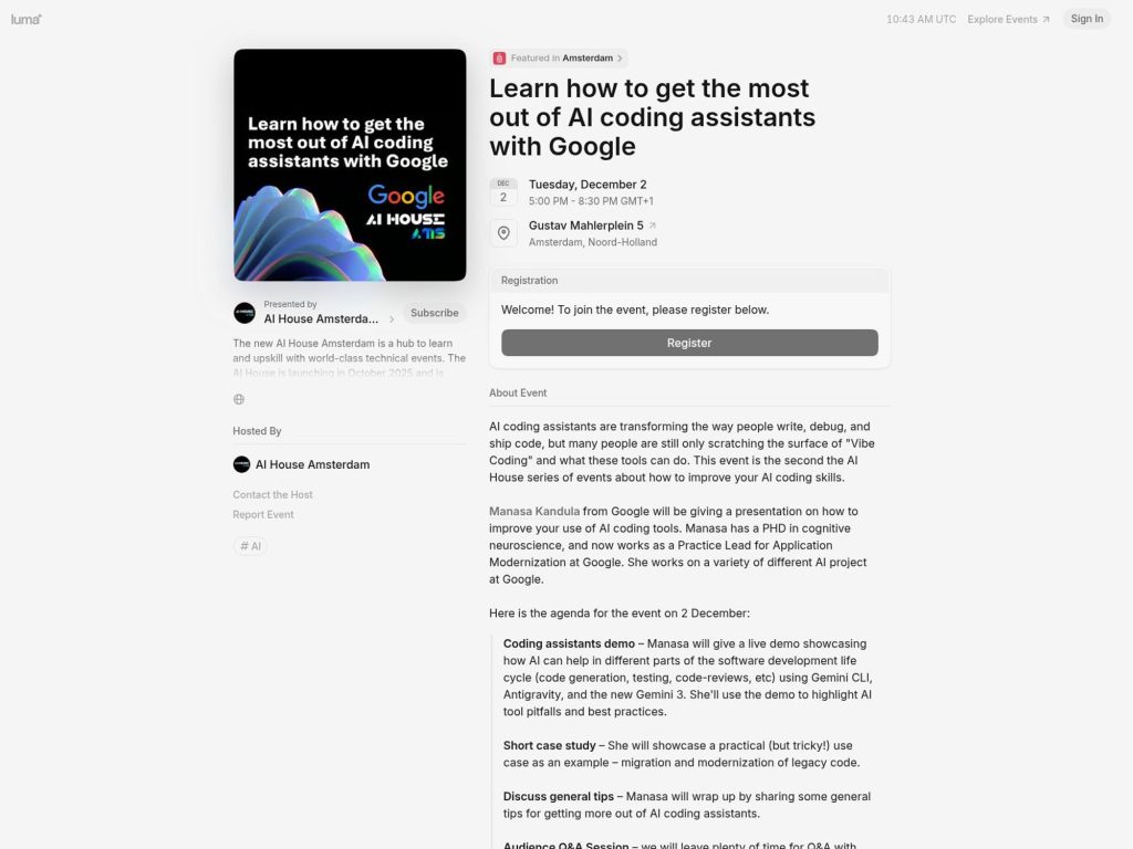 Learn how to get the most out of AI coding assistants with Google - Event screenshot