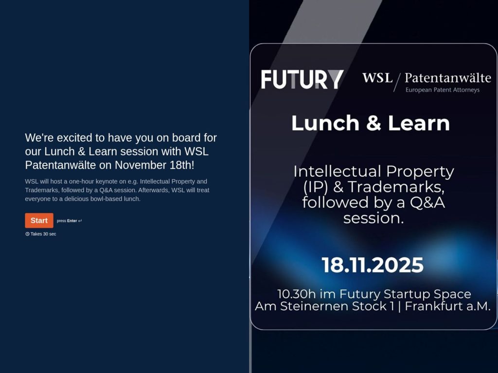 Lunch & Learn mit WSL Patentanwälte – Schutz für deine Ideen & Marken! - Event screenshot