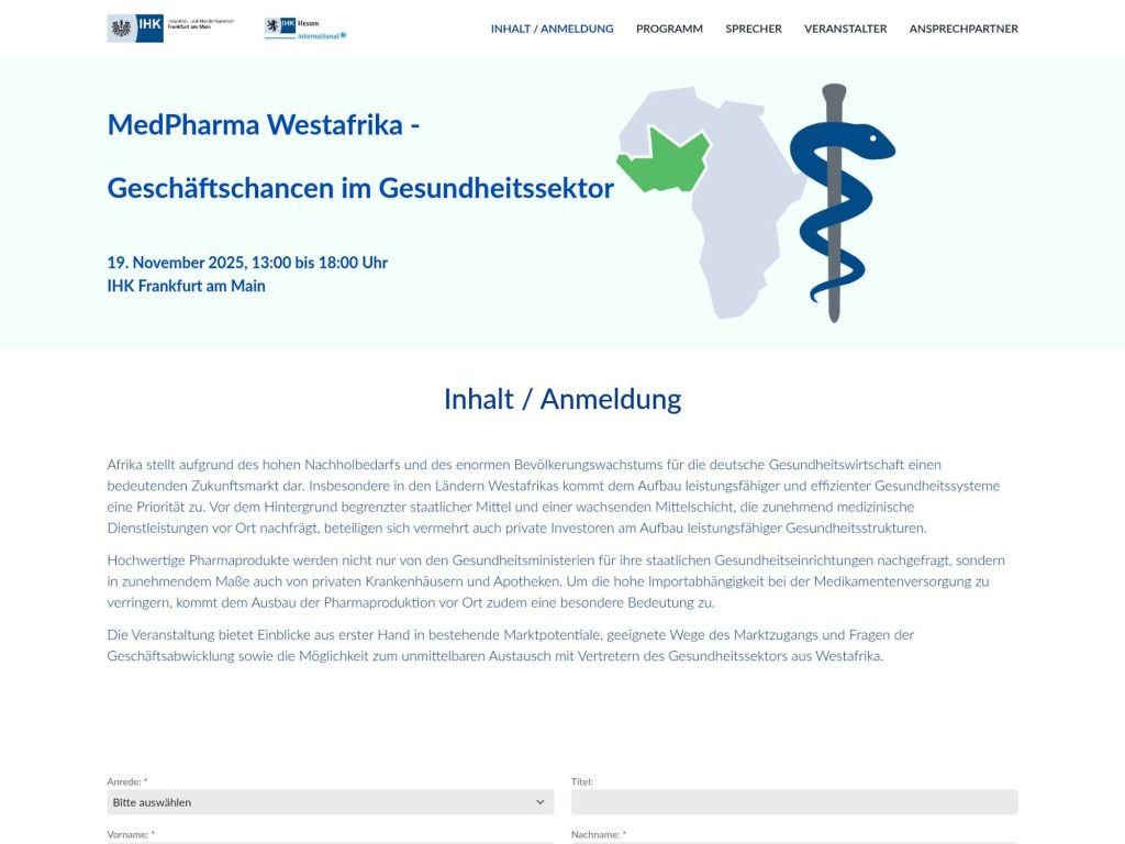 MedPharma Westafrika - Geschäftschancen im Gesundheitssektor - Event screenshot