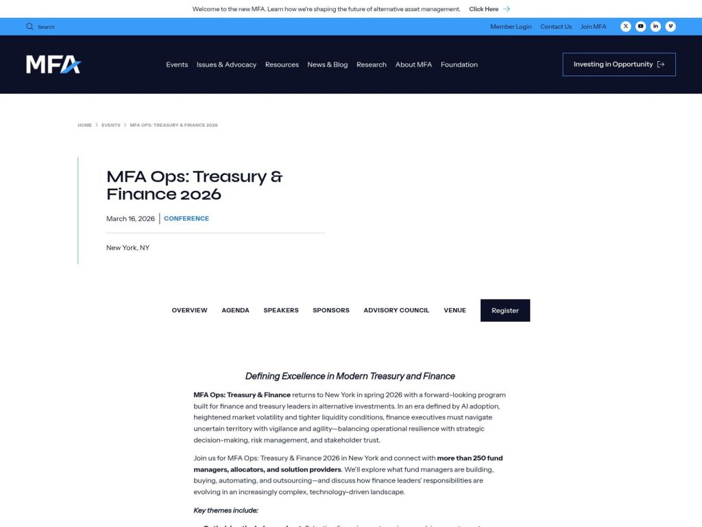 MFA Ops: Treasury & Finance 2026 website
