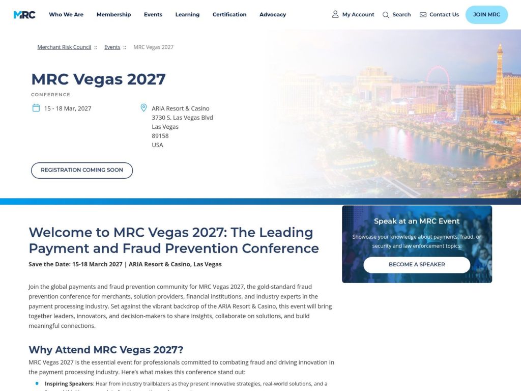 MRC Vegas 2027 website