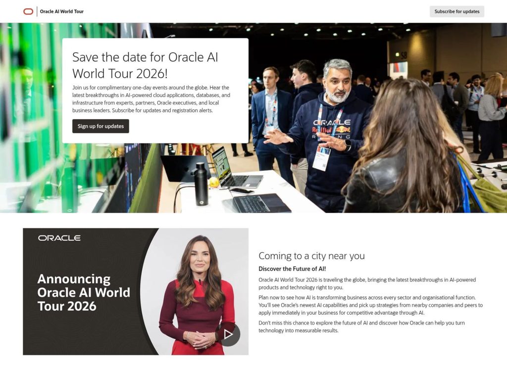 Oracle AI World Tour Tokyo website