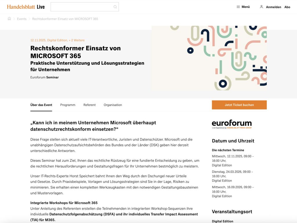 Rechtskonformer Einsatz von MICROSOFT 365 - Event screenshot