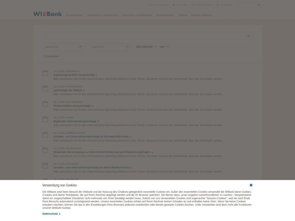 Sprechtage der WIBank mit regionalen Partnern im Dezember - Event screenshot