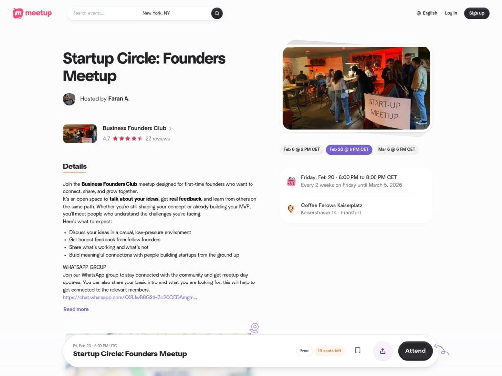 Startup Circle: Founders Meetup website