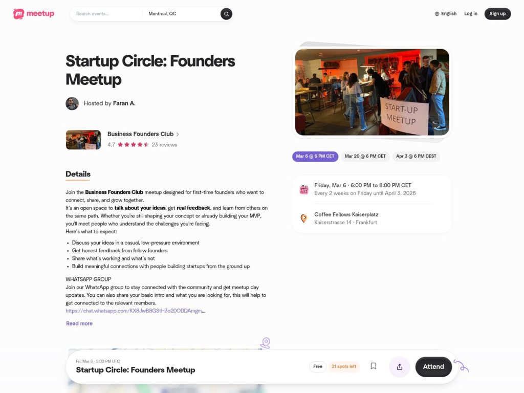 Startup Circle: Founders Meetup website