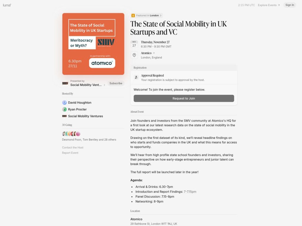 The State of Social Mobility in UK Startups and VC - Event screenshot