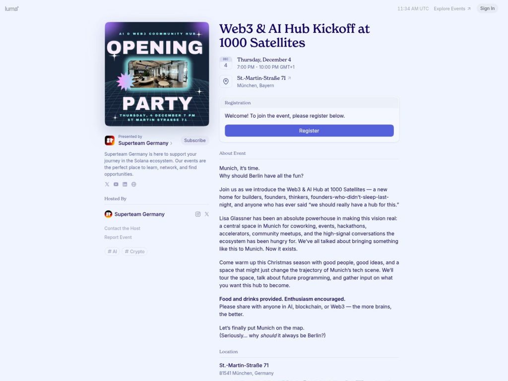 Web3 & AI Hub Kickoff at 1000 Satellites - AI & Web3 Community Hub Opening Party - Event screenshot