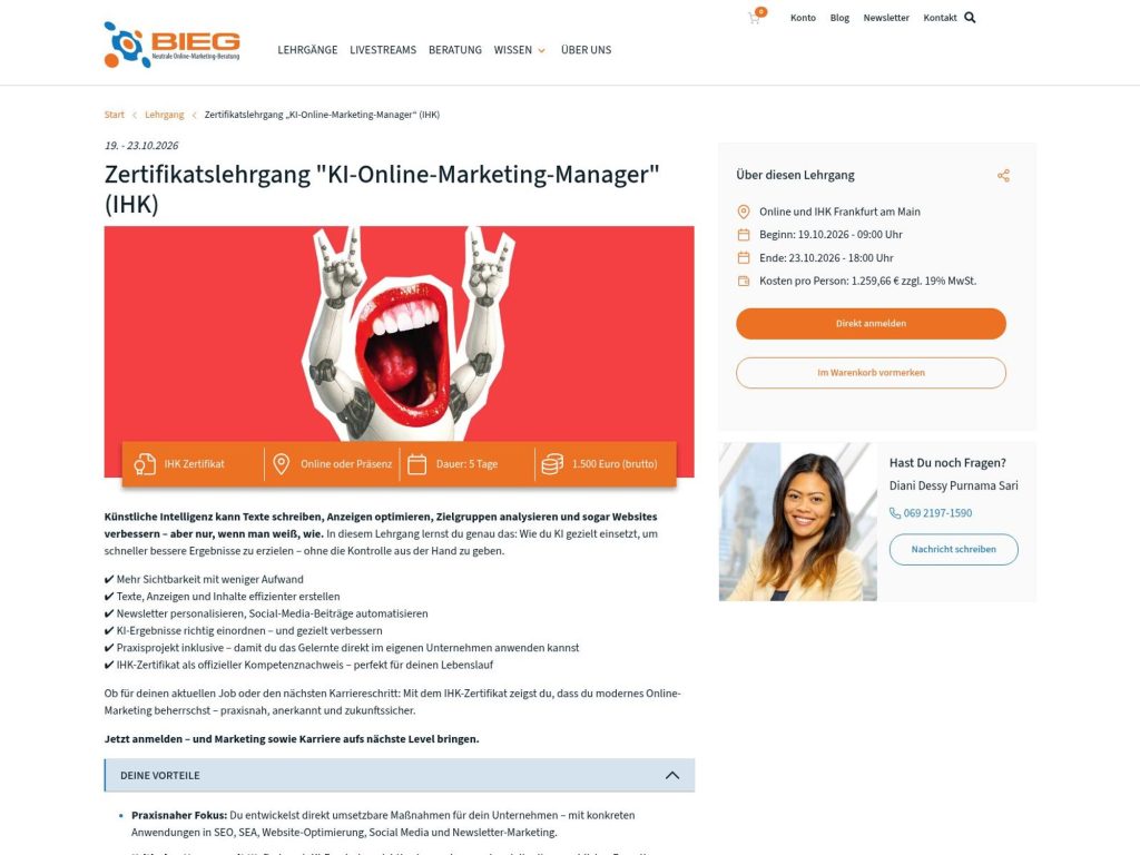 Zertifikatslehrgang "KI-Online-Marketing-Manager" (IHK) website