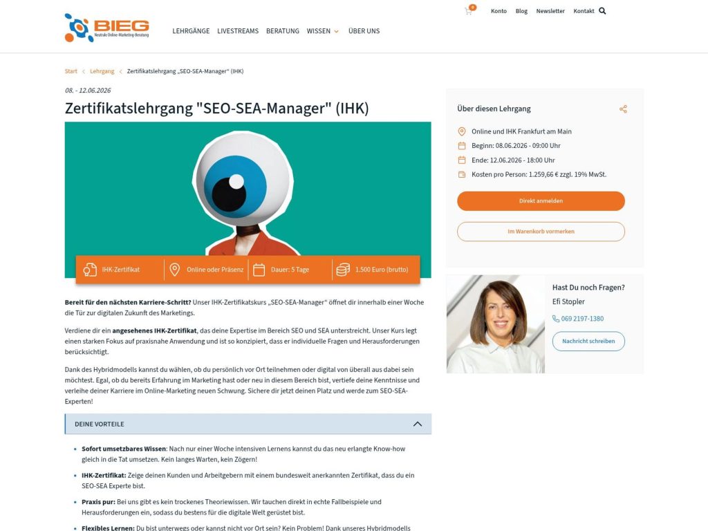 Zertifikatslehrgang "SEO-SEA-Manager" (IHK) website