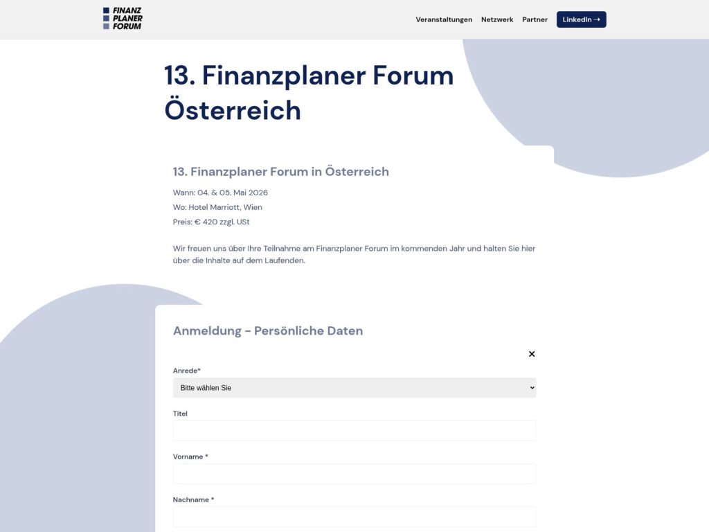 13. Finanzplaner Forum Österreich website