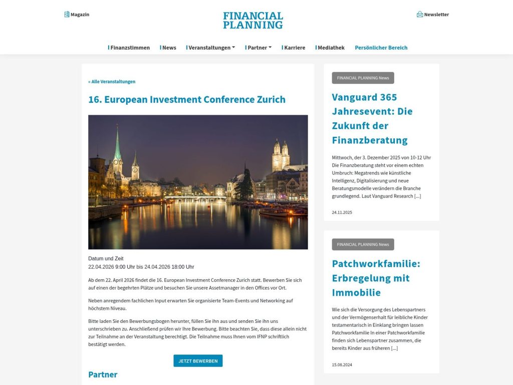 16. European Investment Conference Zurich website