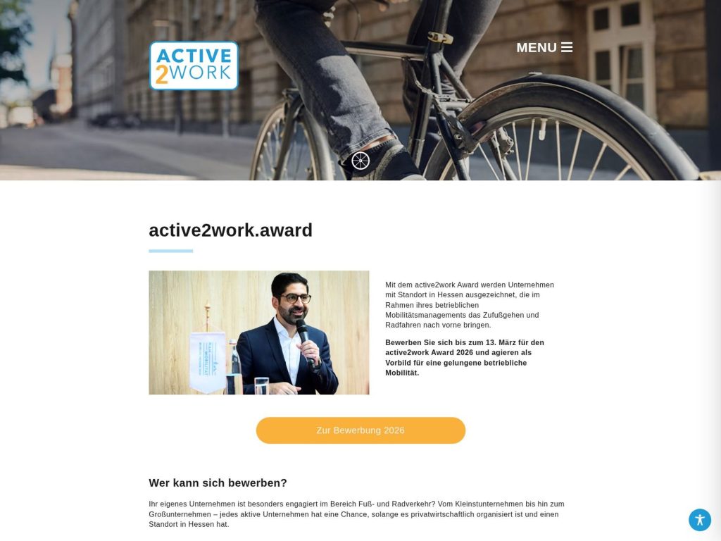 active2work Award 2026 Preisverleihung website