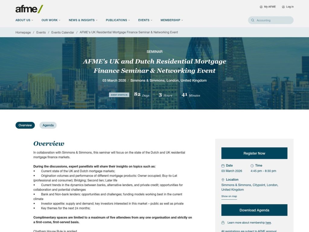 AFME's UK and Dutch Residential Mortgage Finance Seminar & Networking Event website