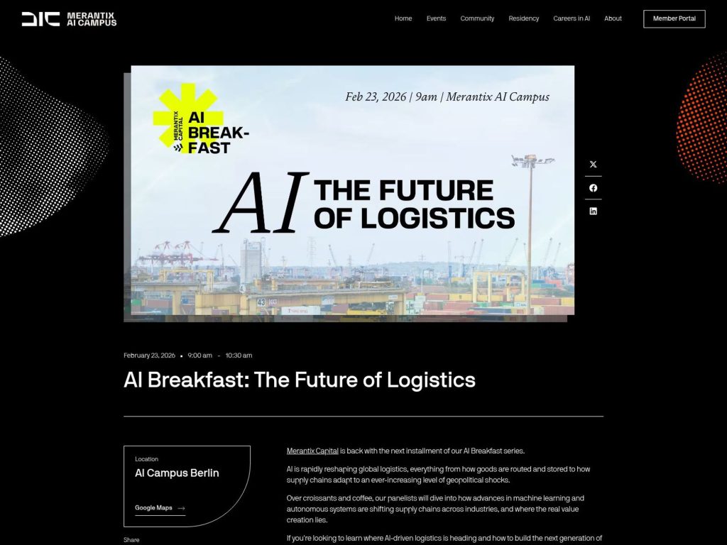 AI Breakfast: The Future of Logistics website