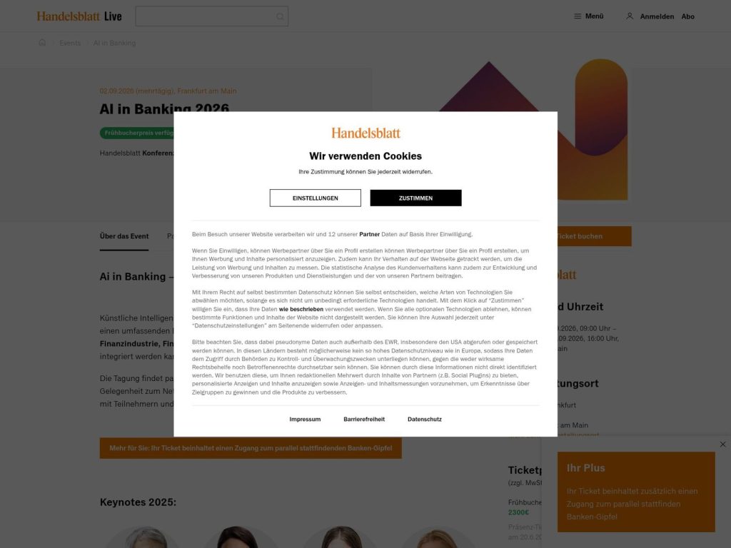 AI in Banking 2026 - Handelsblatt Konferenz website