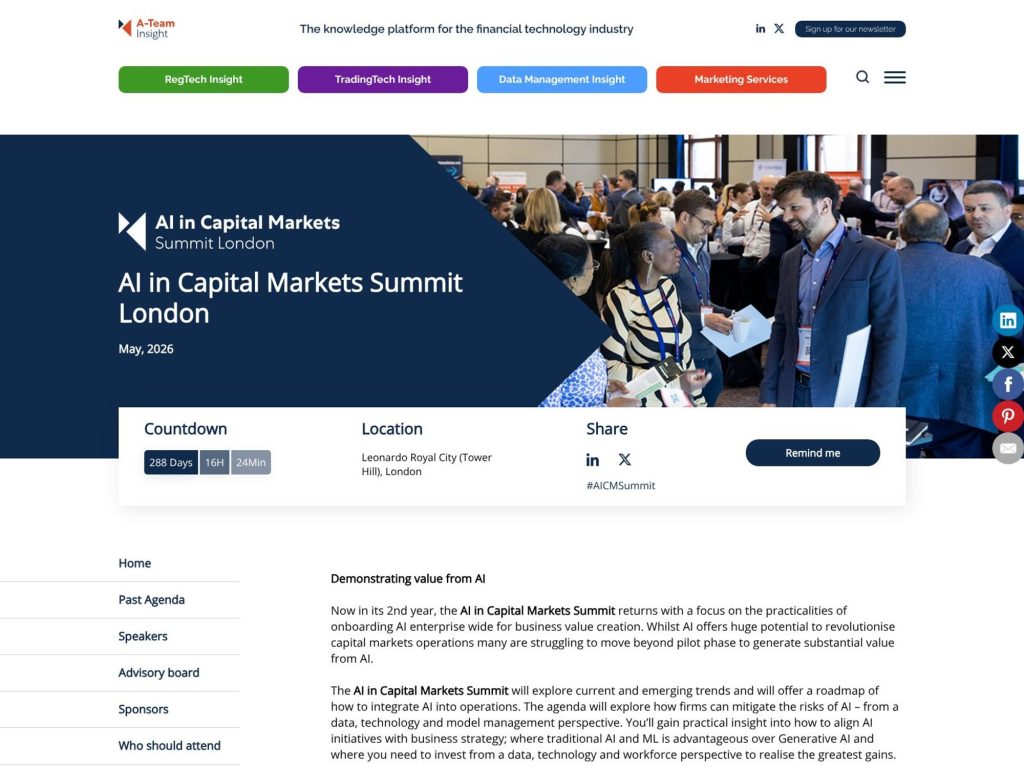 AI in Capital Markets Summit London website