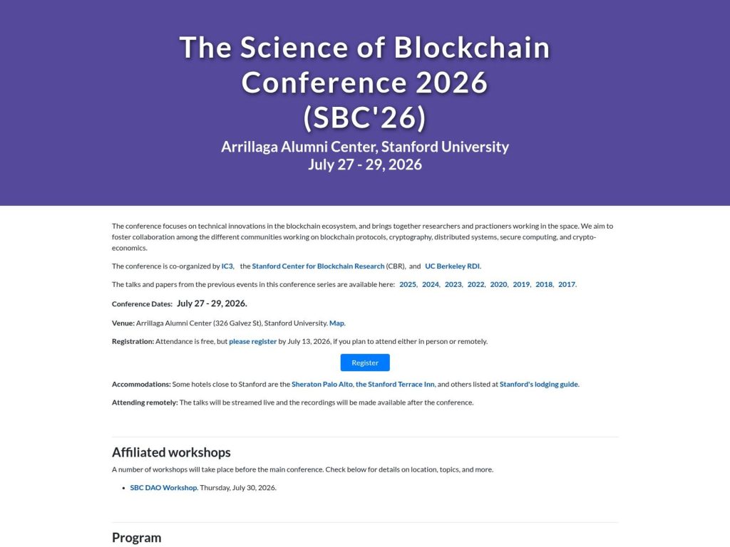 The Science of Blockchain Conference 2026 website