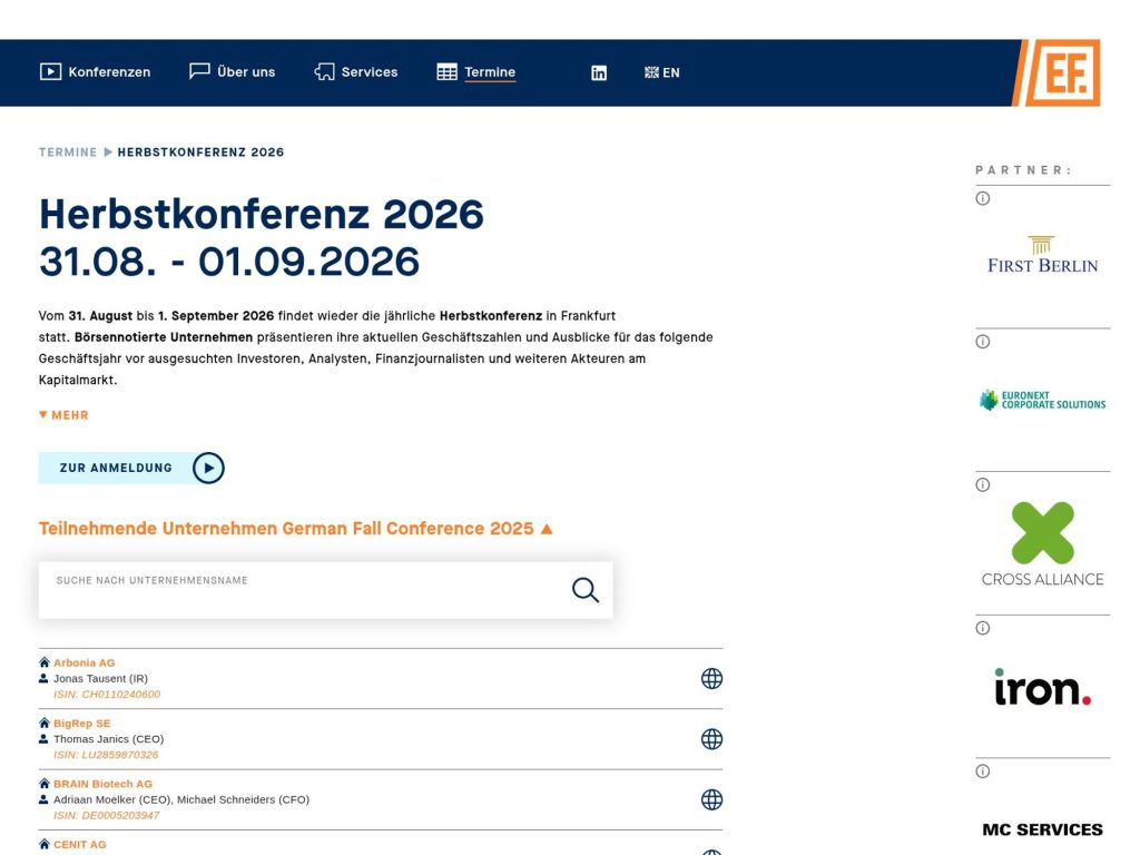 Equity Forum Herbstkonferenz 2026 website