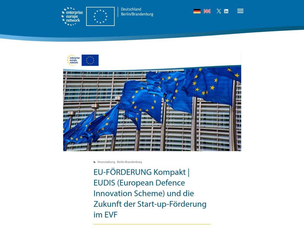 EU-FÖRDERUNG Kompakt | EUDIS (European Defence Innovation Scheme) und die Zukunft der Start-up-Förderung im EVF website