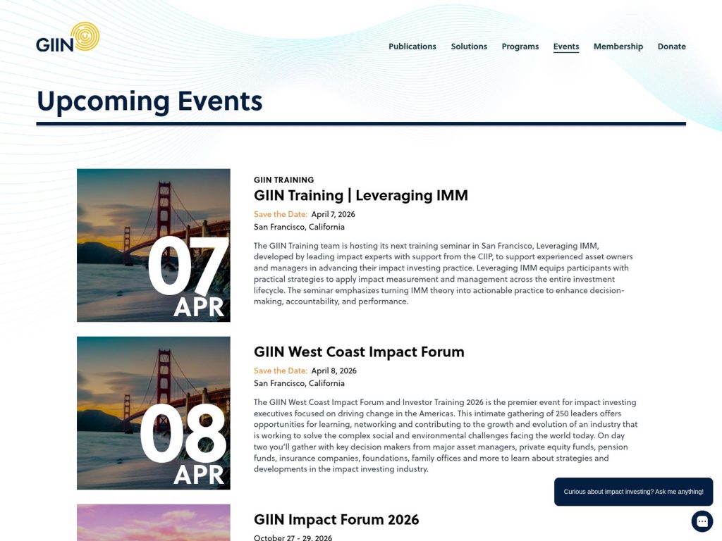 GIIN West Coast Impact Forum website