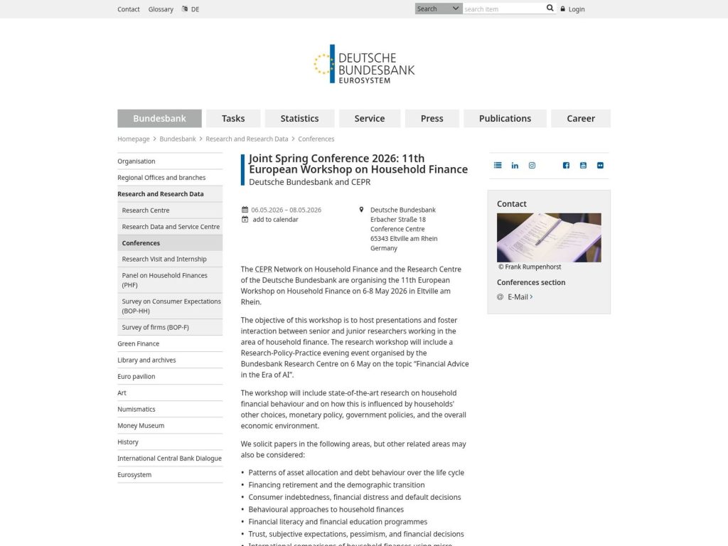 Joint Spring Conference 2026: 11th European Workshop on Household Finance website