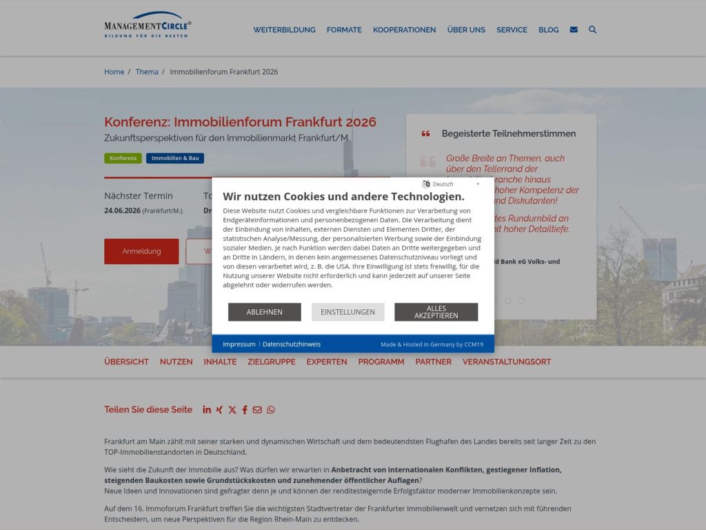 Konferenz: Immobilienforum Frankfurt 2026 website