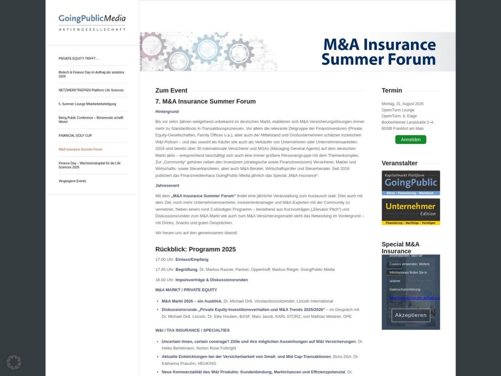M&A Insurance Summer Forum website