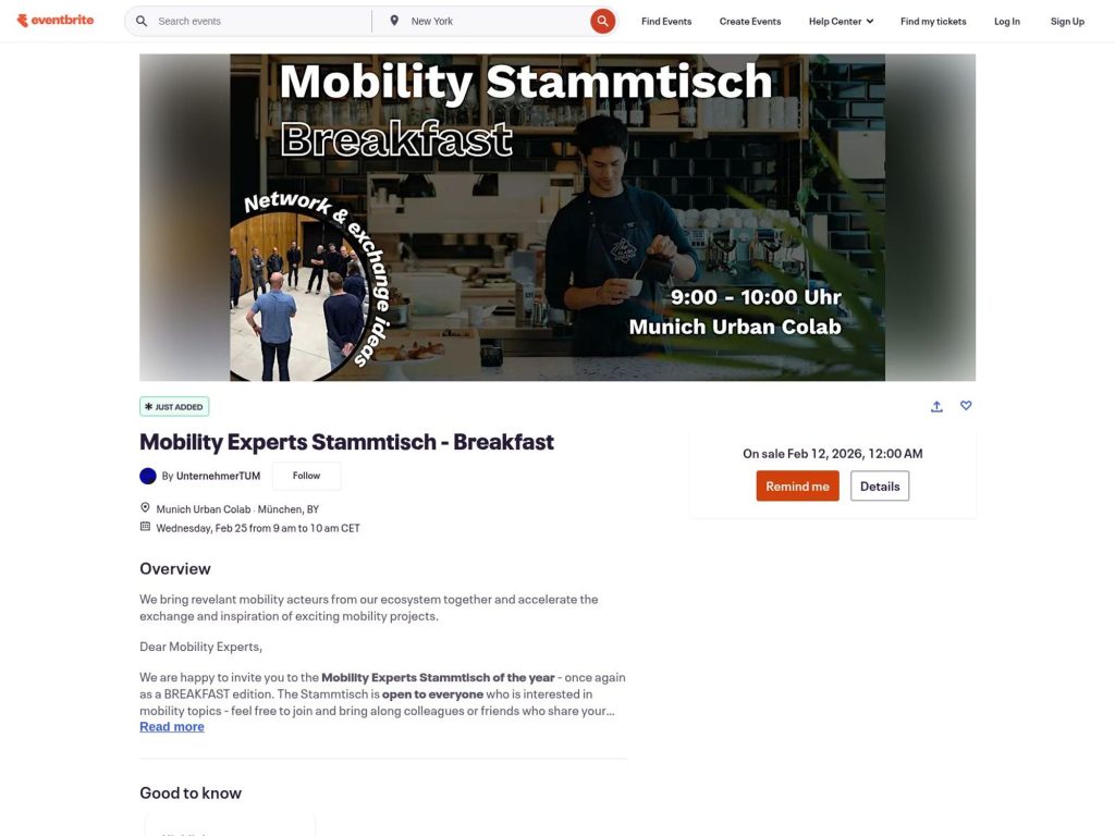 Mobility Experts Stammtisch - Breakfast website