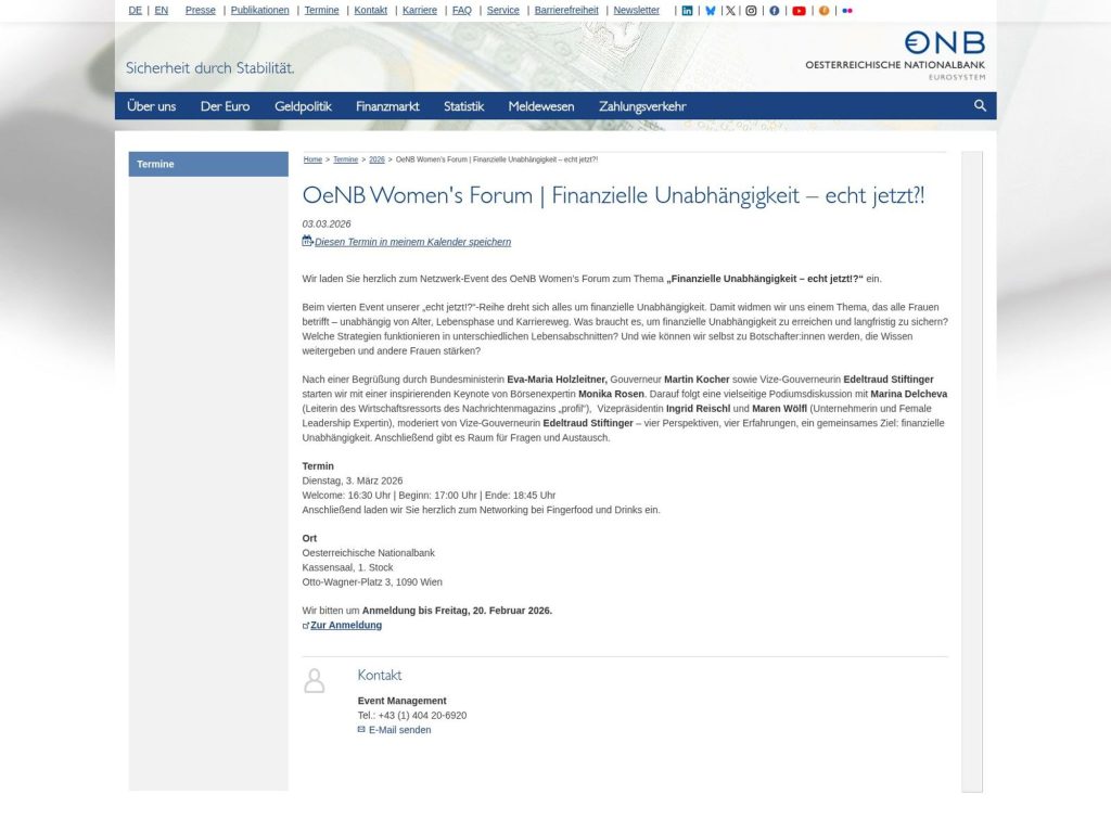 OeNB Women's Forum website