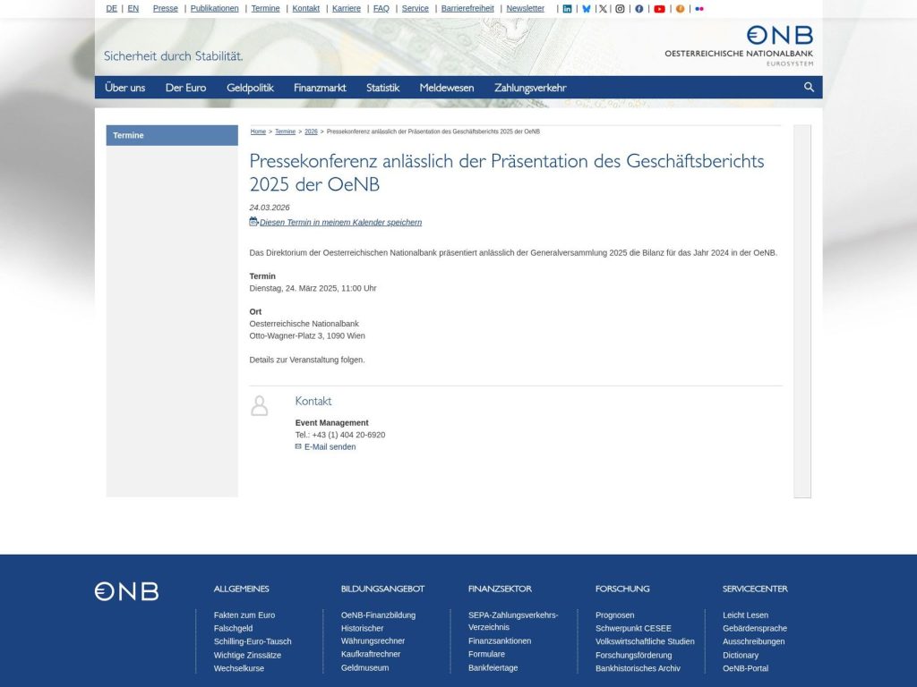 Pressekonferenz anlässlich der Präsentation des Geschäftsberichts 2025 der OeNB website