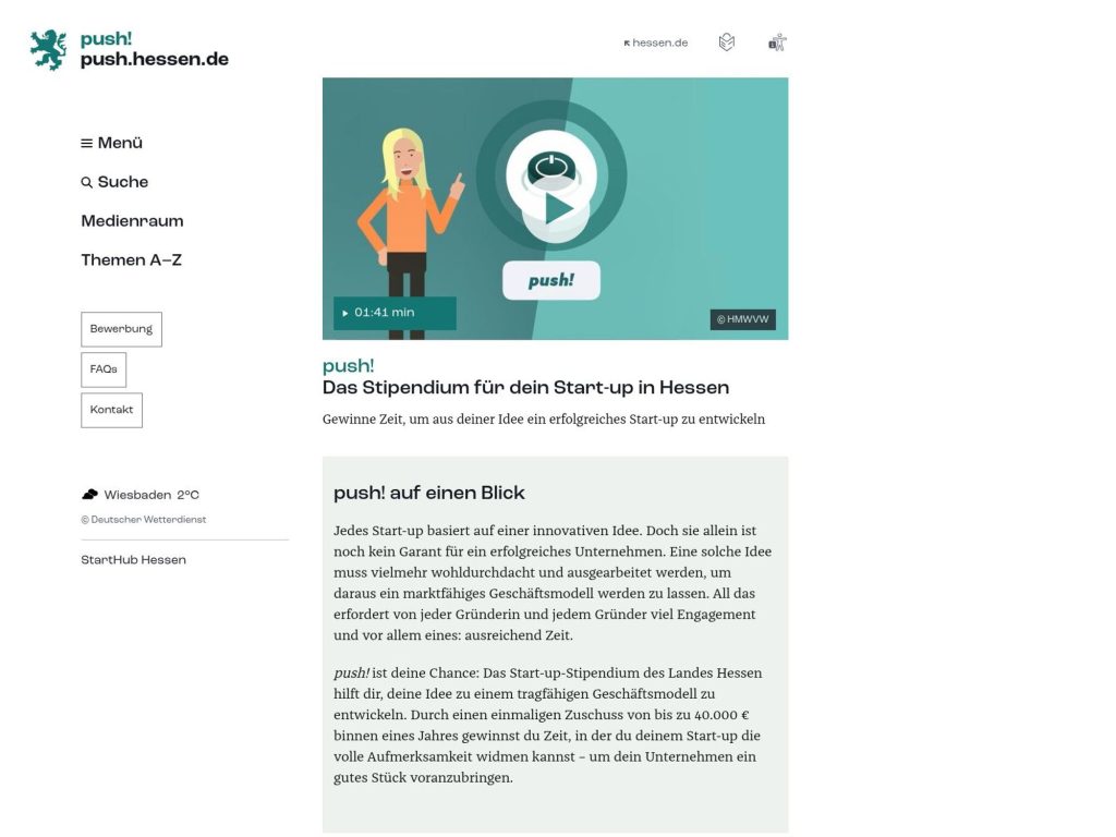 push! 2026 - Das Stipendium für dein Start-up in Hessen