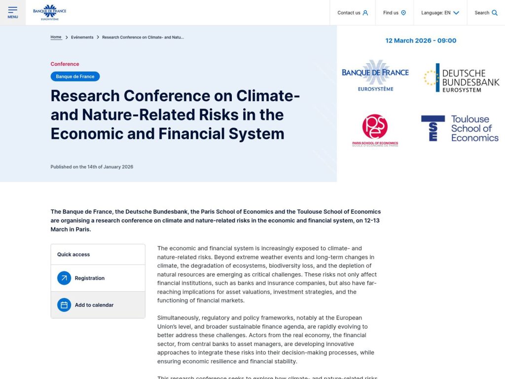 Research Conference on Climate- and Nature-Related Risks in the Economic and Financial System website