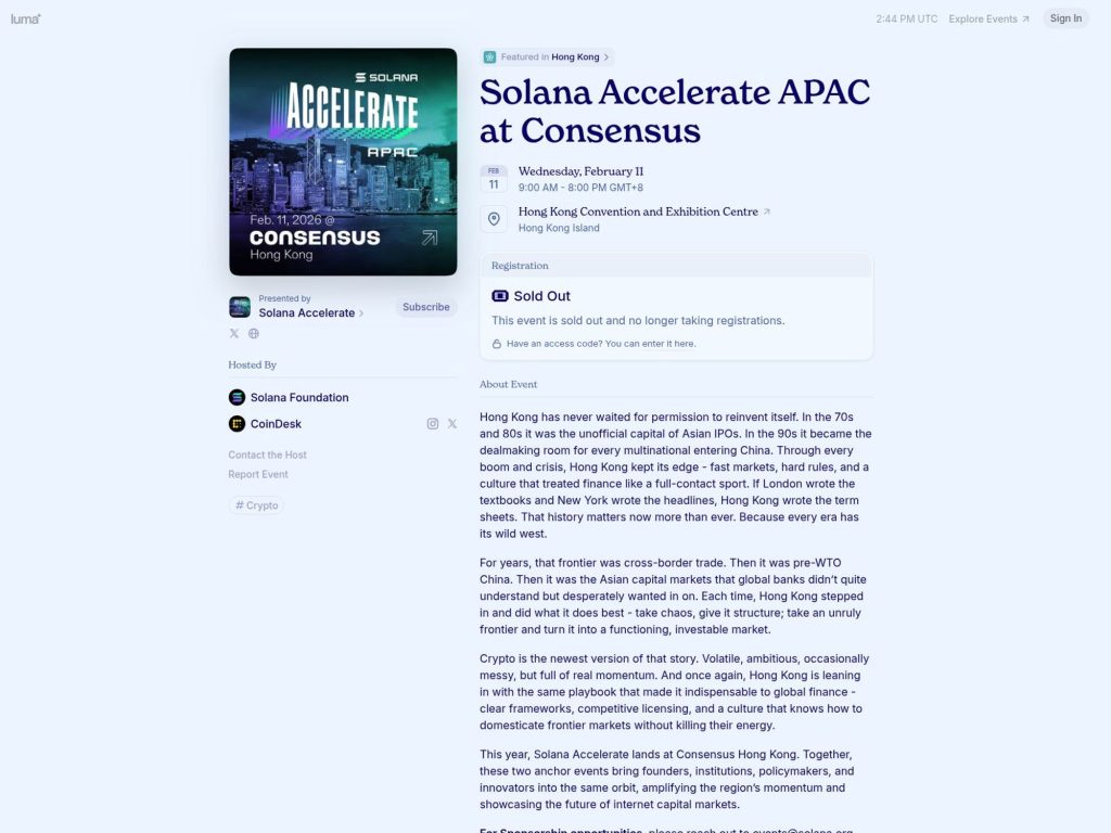 Solana Accelerate APAC at Consensus website