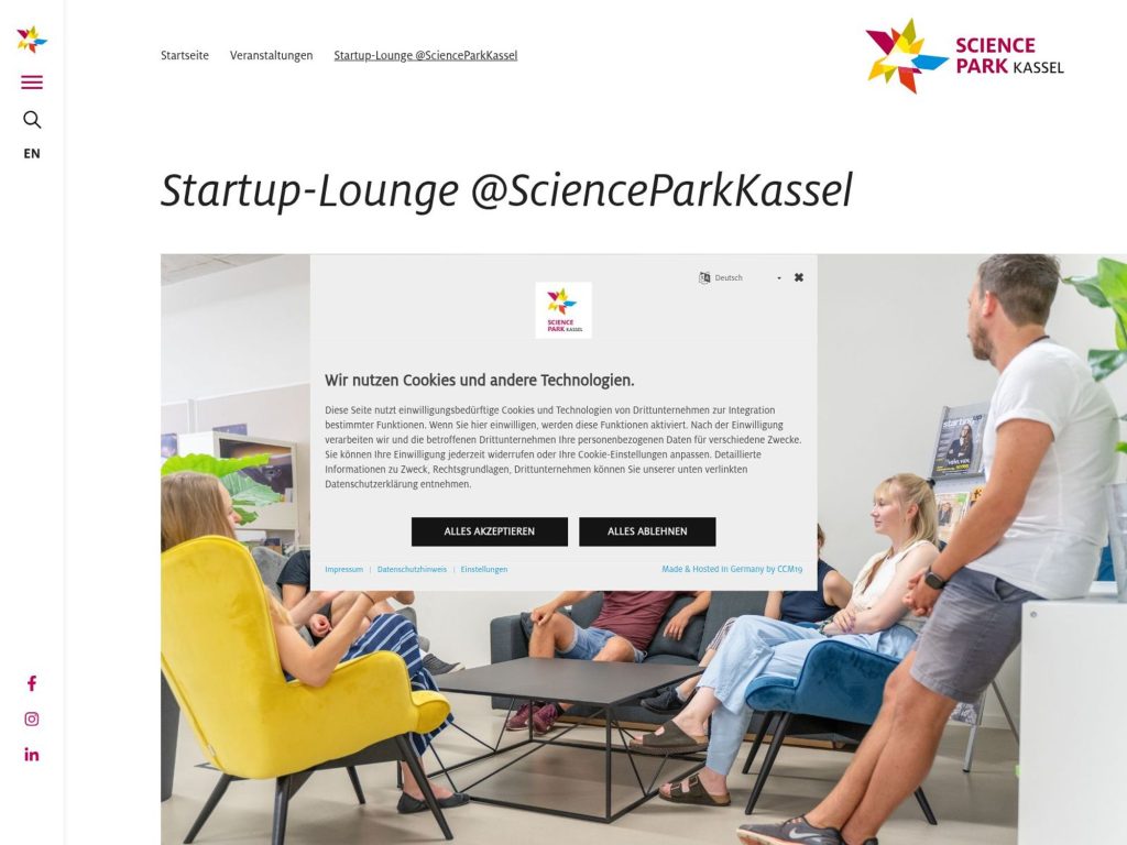 Startup-Lounge @ScienceParkKassel website