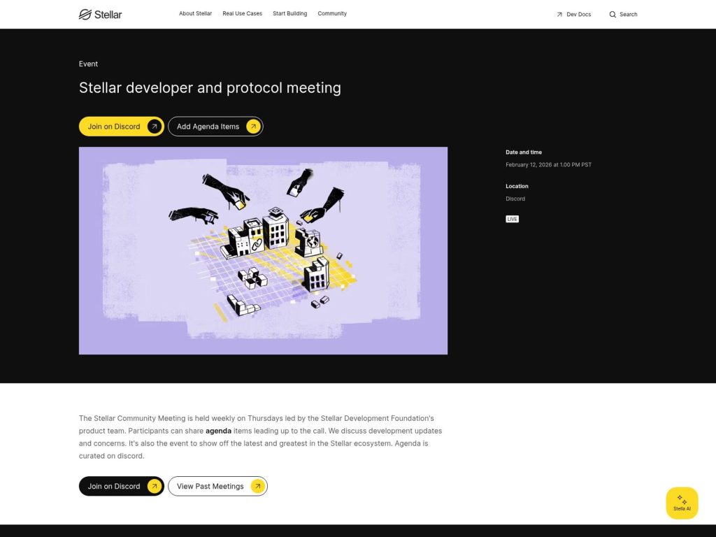 Stellar developer and protocol meeting - Held every Thursday on Discord