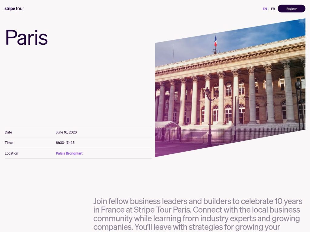 Stripe Tour Paris 2026 website