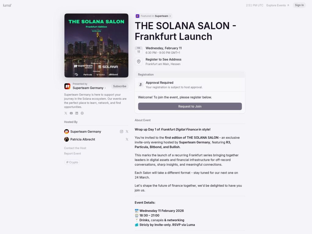 The Solana Salon - Frankfurt Launch website