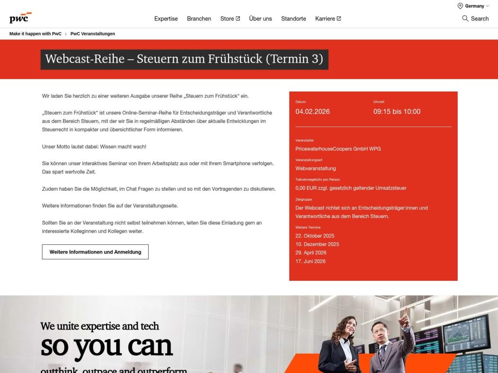 Webcast-Reihe – Steuern zum Frühstück - Event screenshot