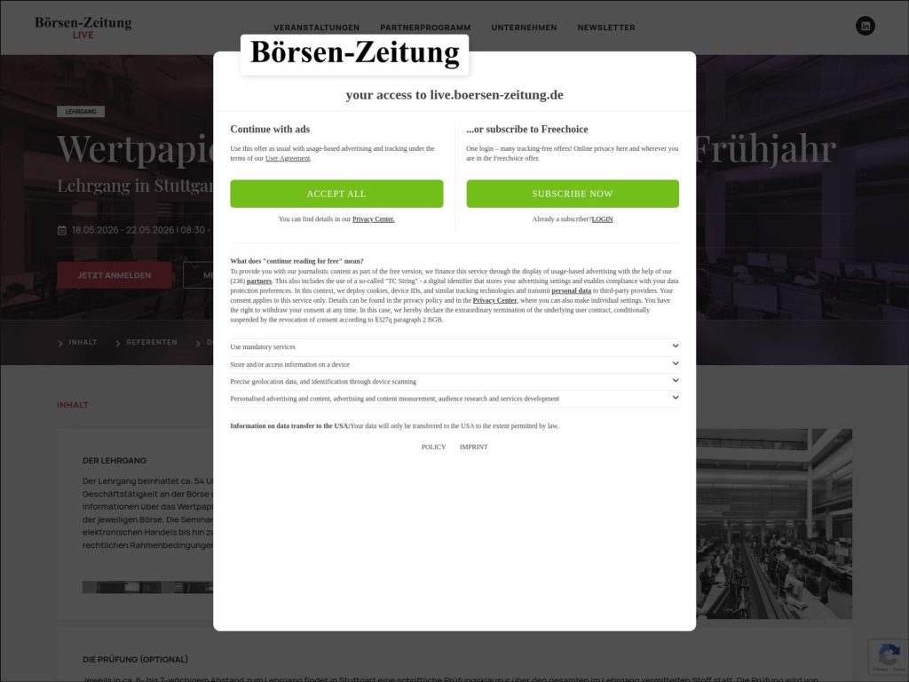 Wertpapier- und Börsengeschäft 2026 Frühjahr website