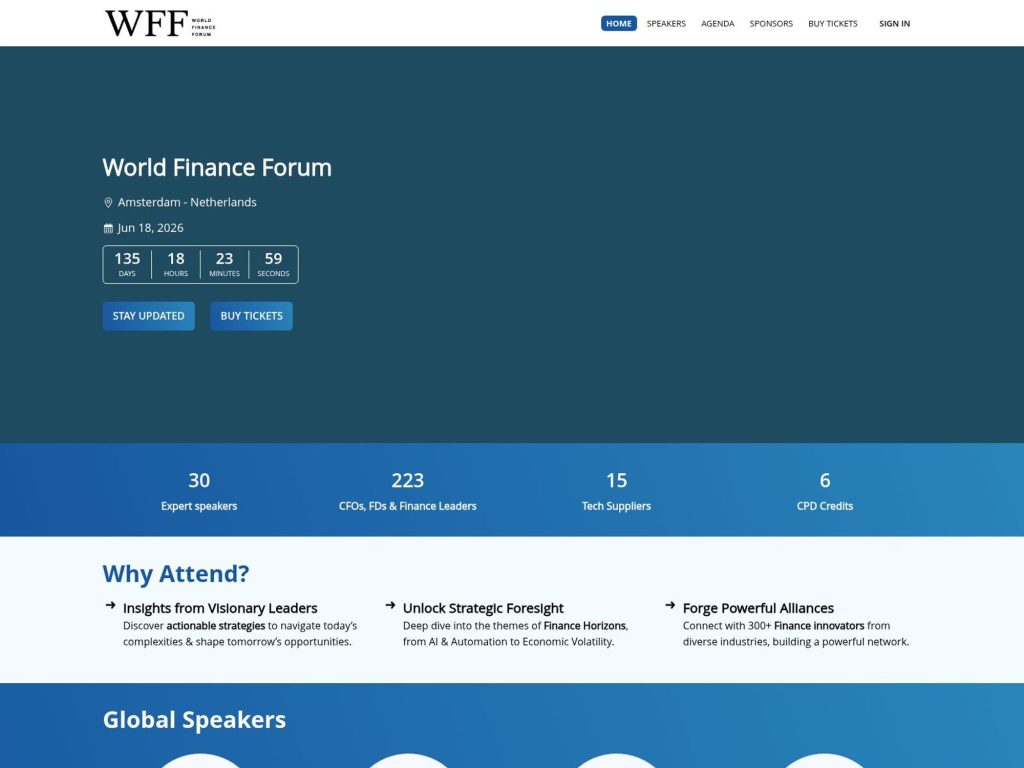 World Finance Forum Amsterdam website