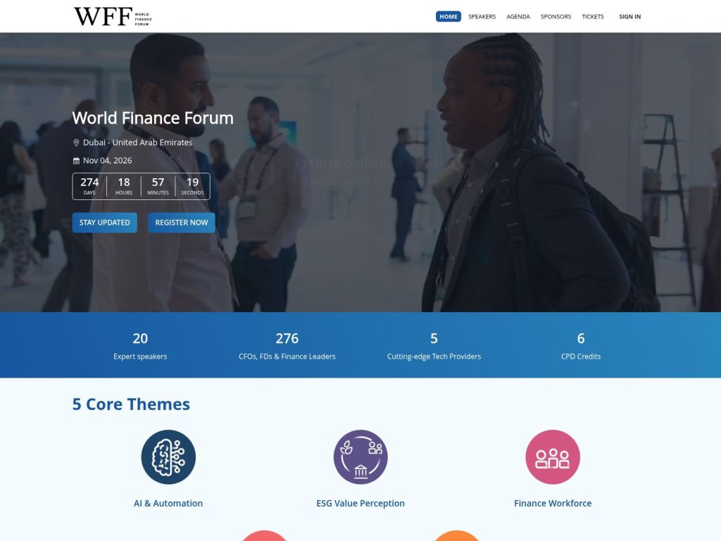 World Finance Forum Dubai website