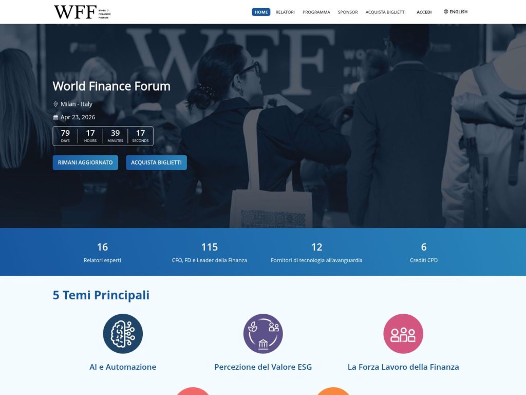 World Finance Forum Milan website