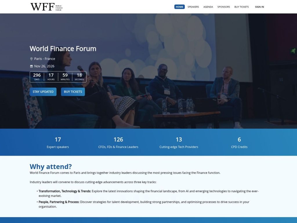 World Finance Forum Paris website