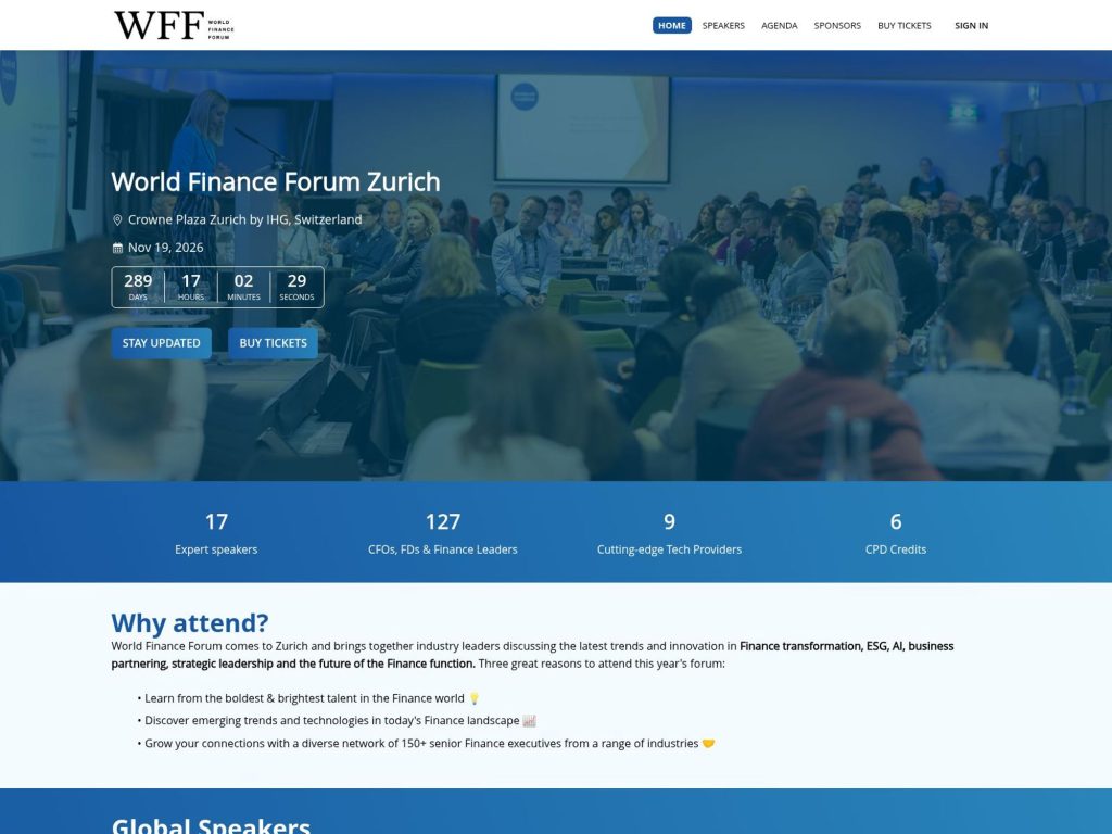 World Finance Forum Zurich website