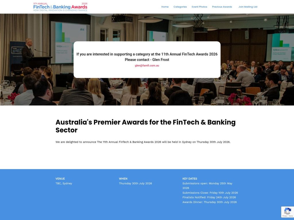 11th Annual FinTech Awards website