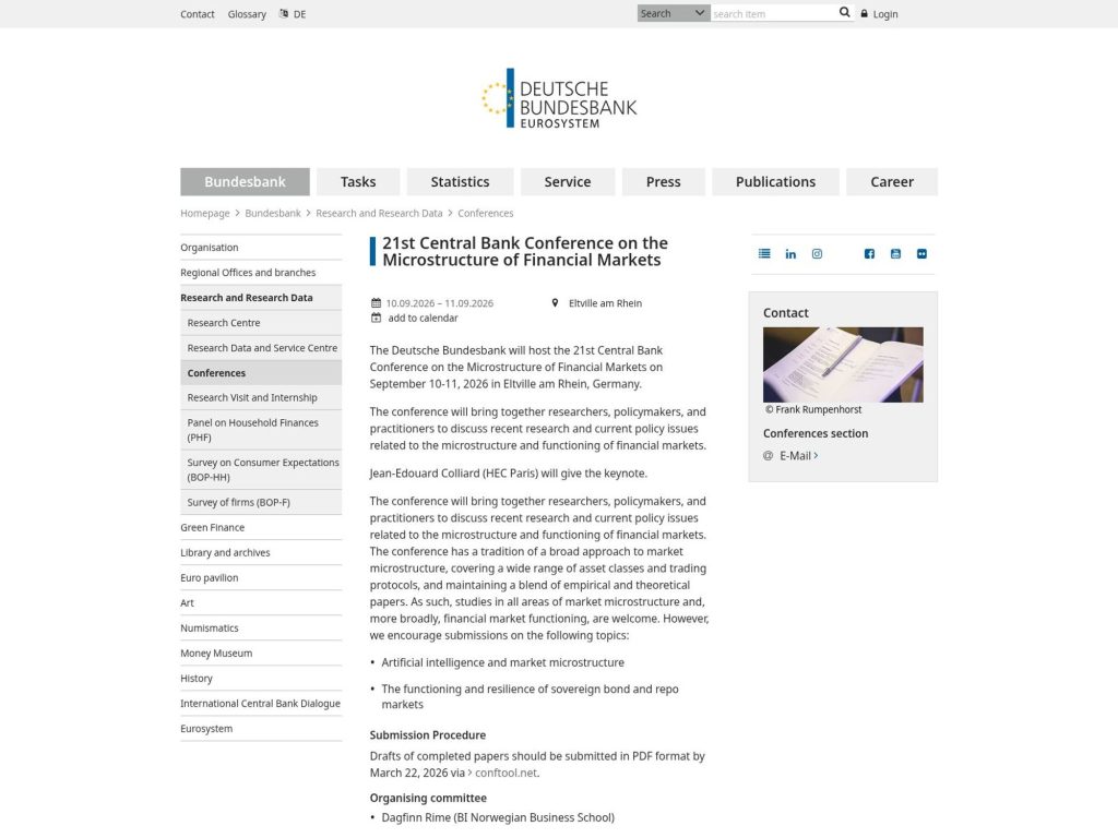 21st Central Bank Conference on the Microstructure of Financial Markets website