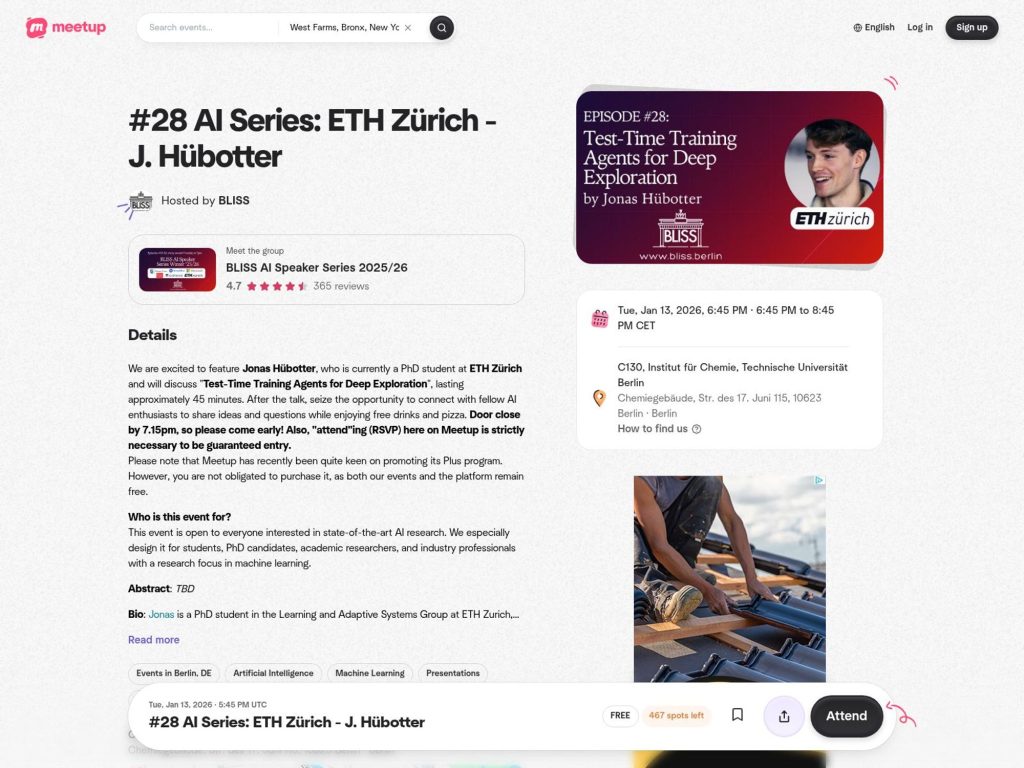 #28 AI Series: ETH Zürich - J. Hübotter - Event screenshot
