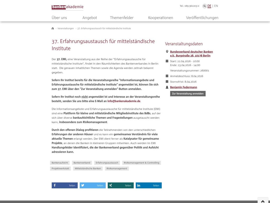 37. Erfahrungsaustausch für mittelständische Institute website