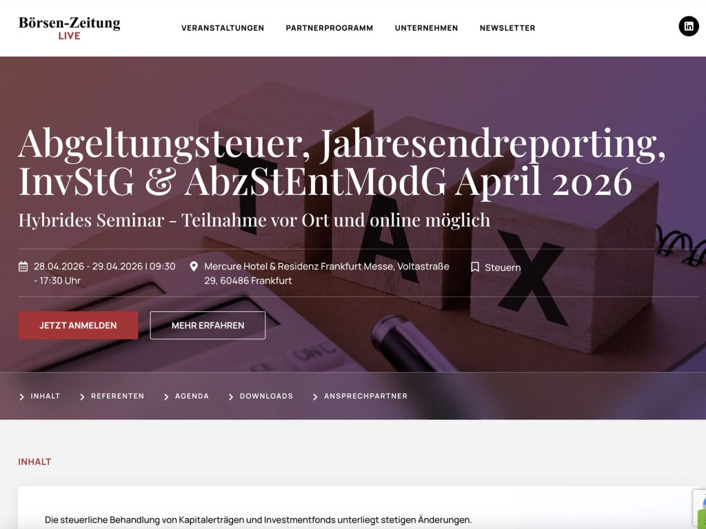 Abgeltungsteuer, Jahresendreporting, InvStG & AbzStEntModG April 2026 website
